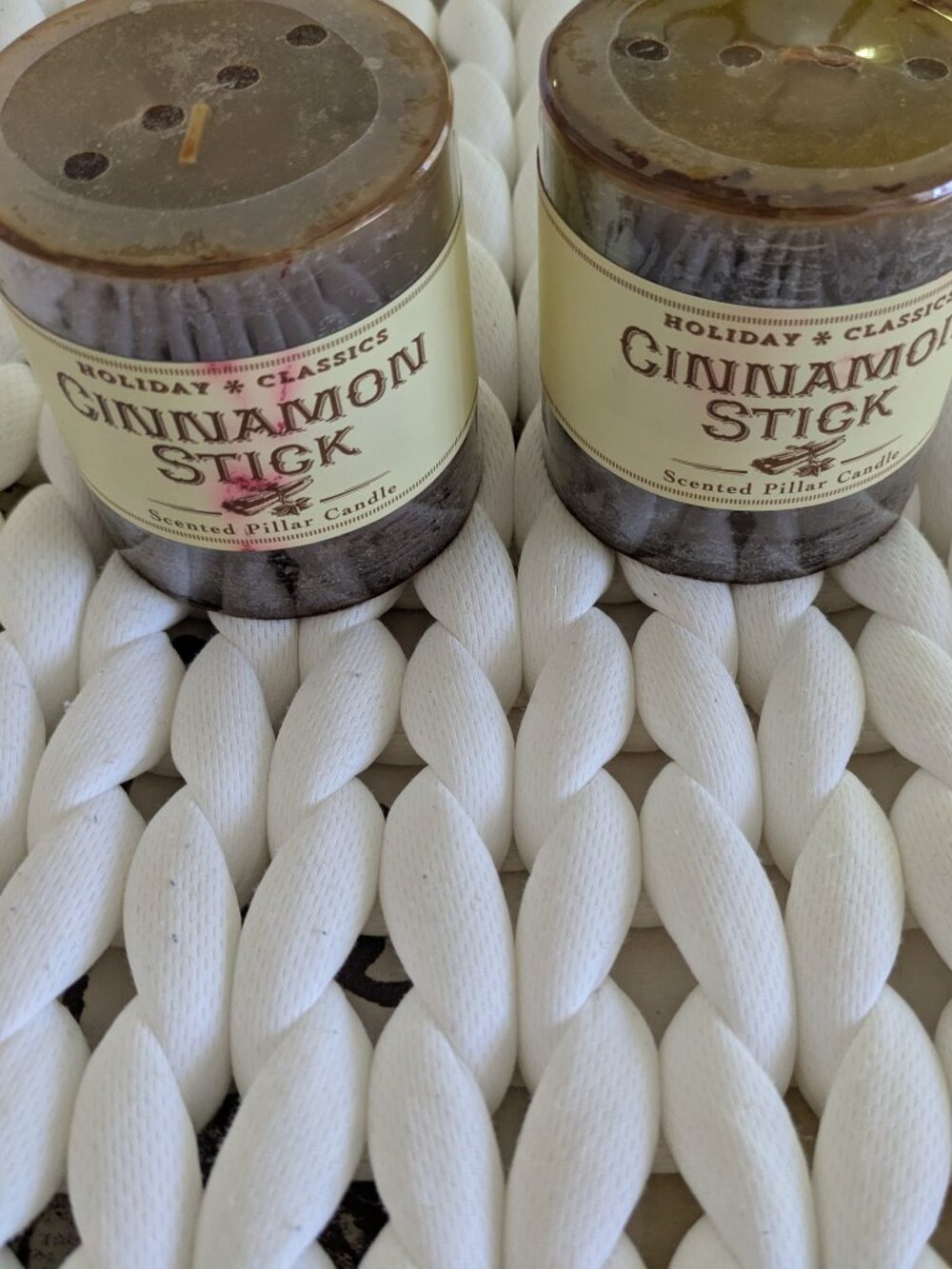 Lot of 2 World Market Cinnamon Stick Scented Pillar Candles 2-Pack Holiday Brown